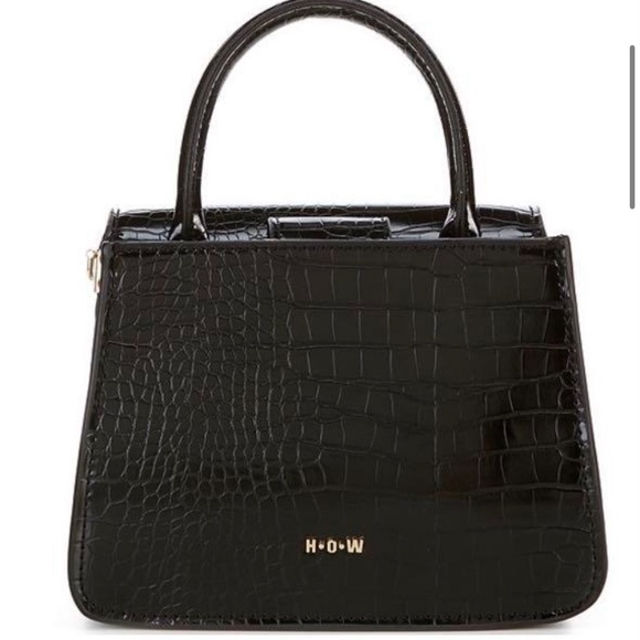 HOW House of Want woke newbie vegan leather small satchel black crocodile bag - Picture 4 of 6